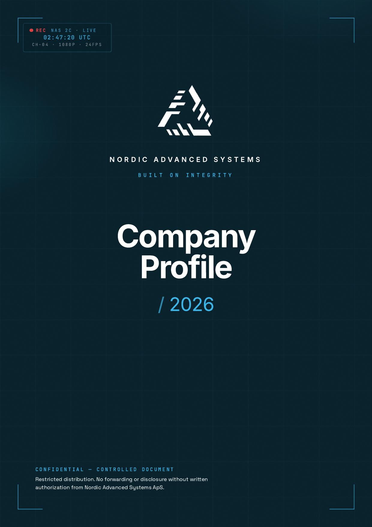 The NAS Company Profile front cover.