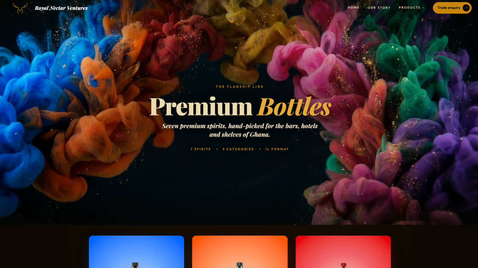 The Royal Nectar Ventures collection — premium bottles.