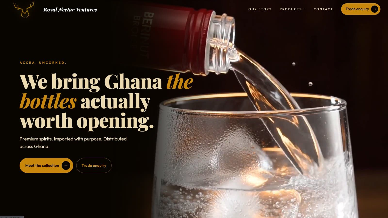The Royal Nectar Ventures brand site — hero.