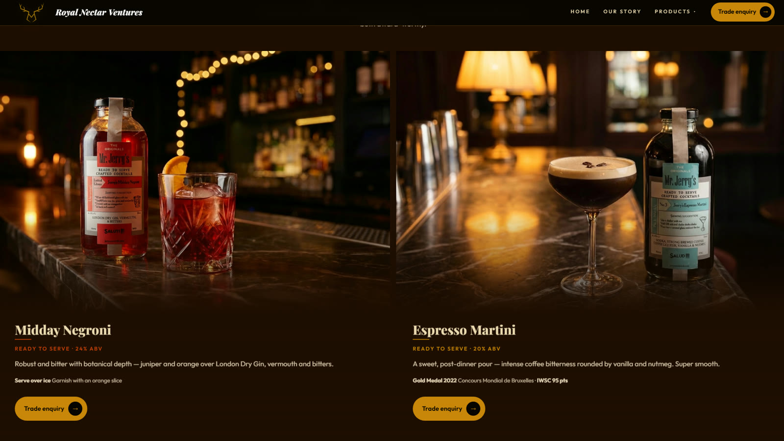 The Royal Nectar Ventures Mr Jerry's product page.